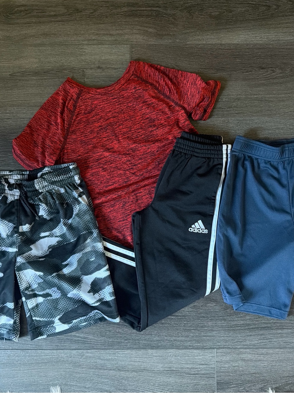 Boys Athletic Drifit T shirt Black Adidas Track Pants 2pr shorts Sz 6-7